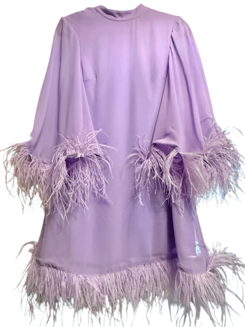 Mac Duggal Lilac Feather-Trim Mini Dress